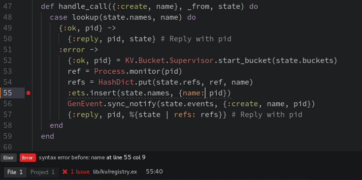Example of linter-elixirc error display